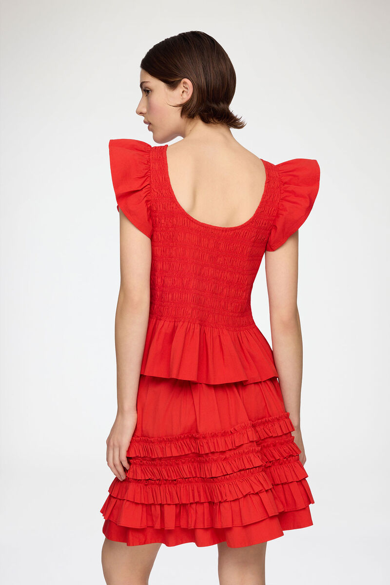Top in Smocked Cotton, Organic Cotton, in colour Goji Berry - 3 - GANNI