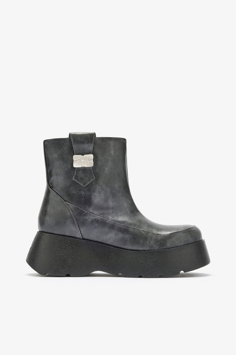 Kat Low Boots in Dark Grey, Recycled Leather, in colour Ebony - 1 - GANNI
