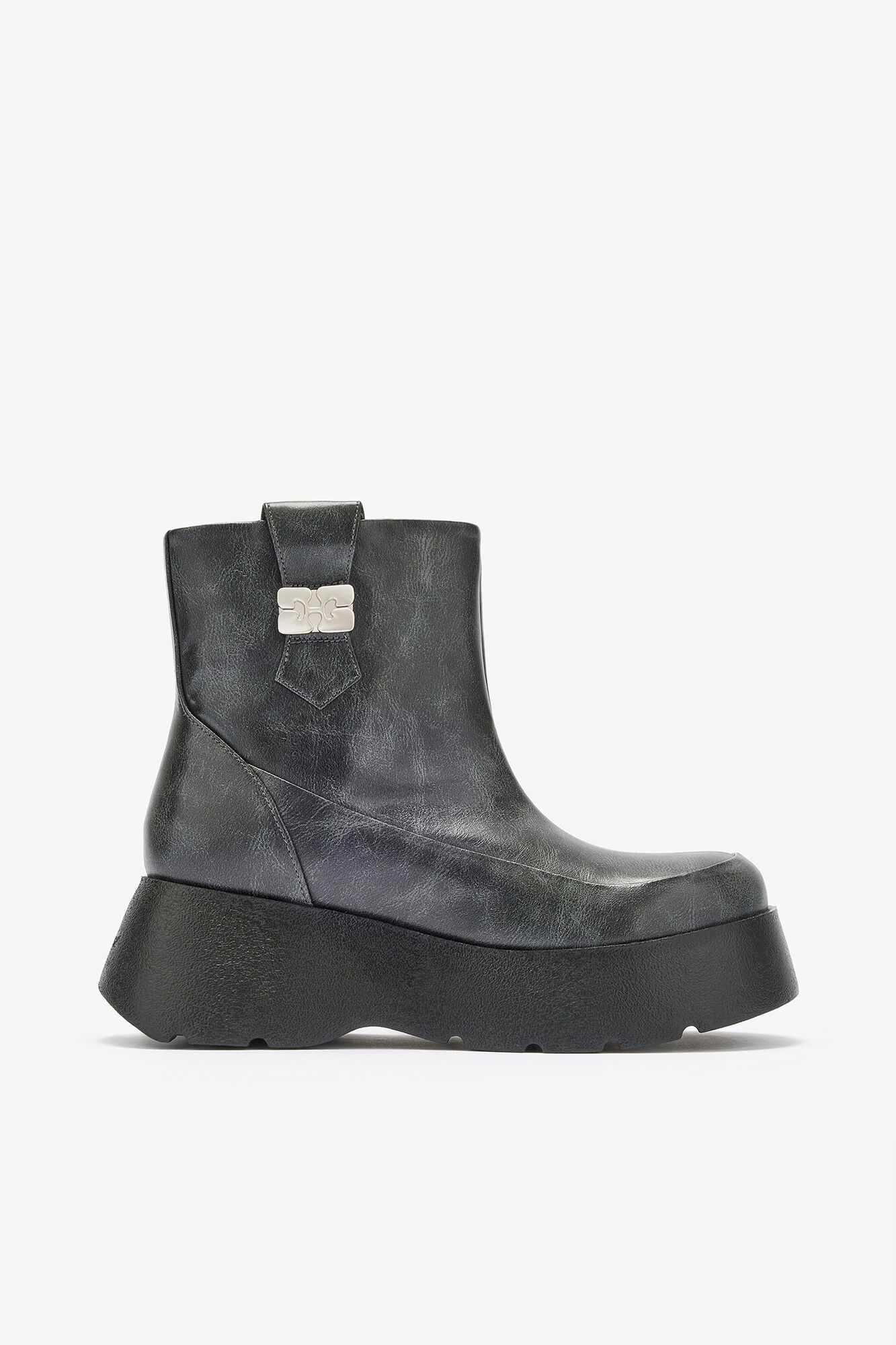 Kat Low Boots in Dark Grey, Recycled Leather, in colour Ebony - 1 - GANNI