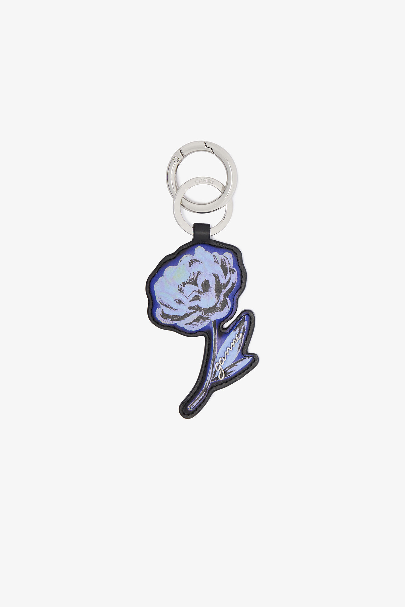 Flower Keyring, Recycled Leather, in colour Black - 1 - GANNI