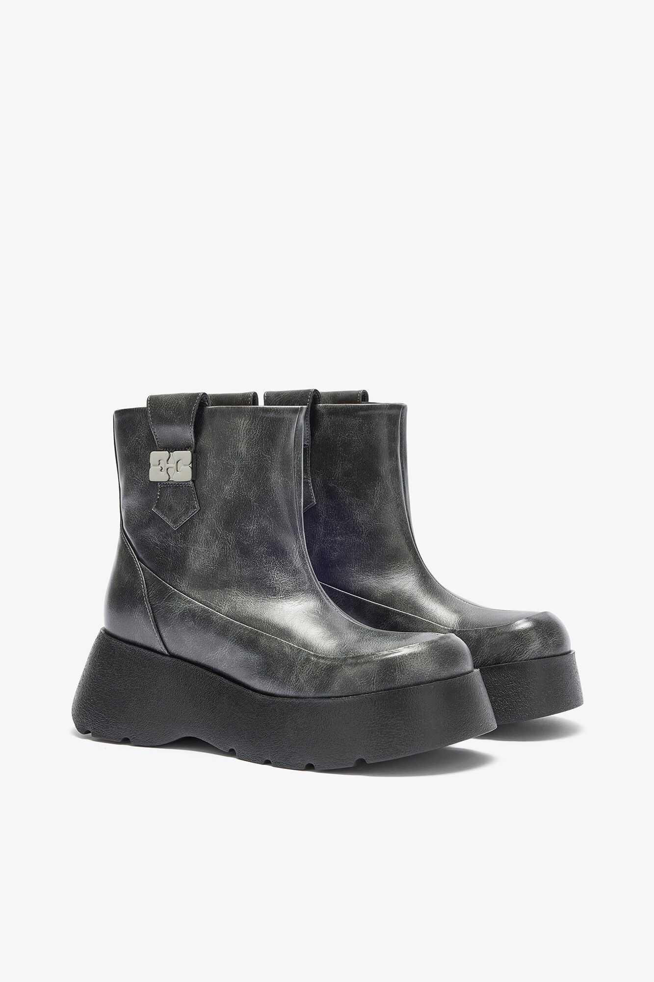 Kat Low Boots in Dark Grey, Recycled Leather, in colour Ebony - 2 - GANNI