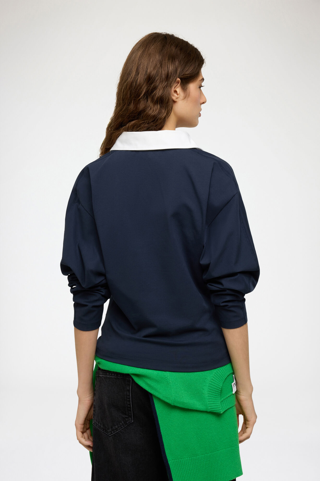 Polo Shirt in Navy Jersey, Organic Cotton, in colour Sky Captain - 3 - GANNI