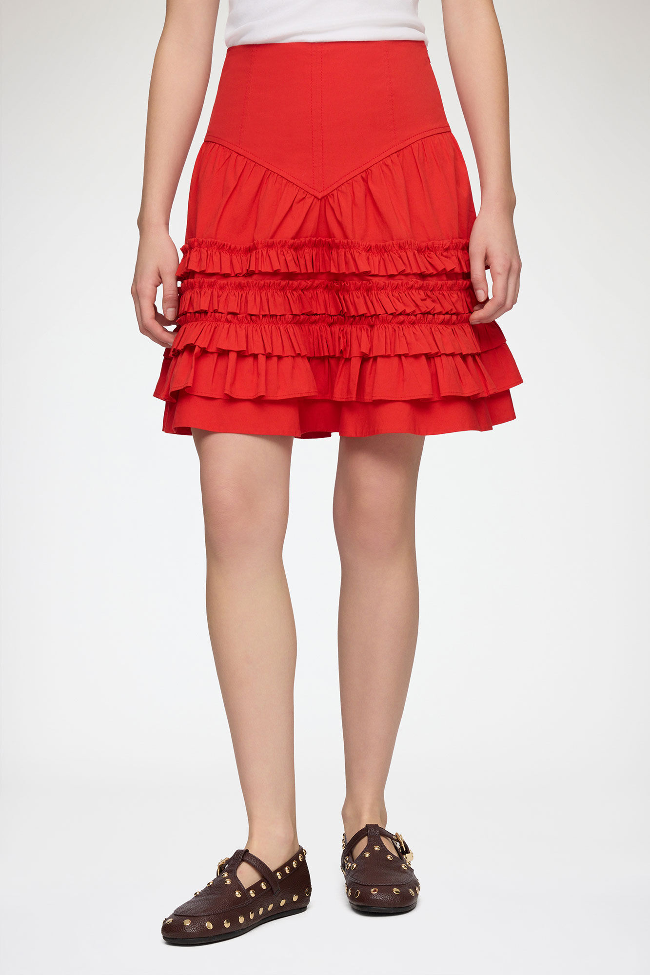 Skirt in Red Cotton, Organic Cotton, in colour Goji Berry - 2 - GANNI