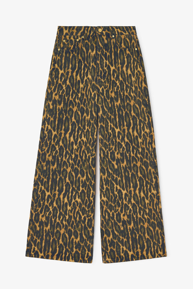 Baggy Jeans in Leopard Print Denim, Khaki