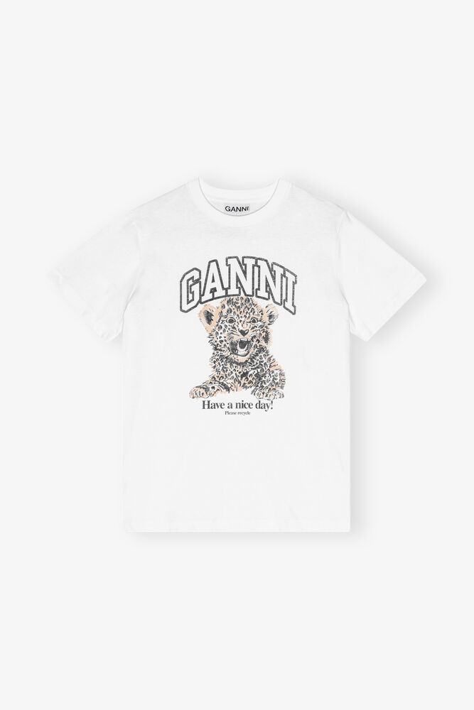 T-shirt in White Basic Jersey with Leopard, Leopard