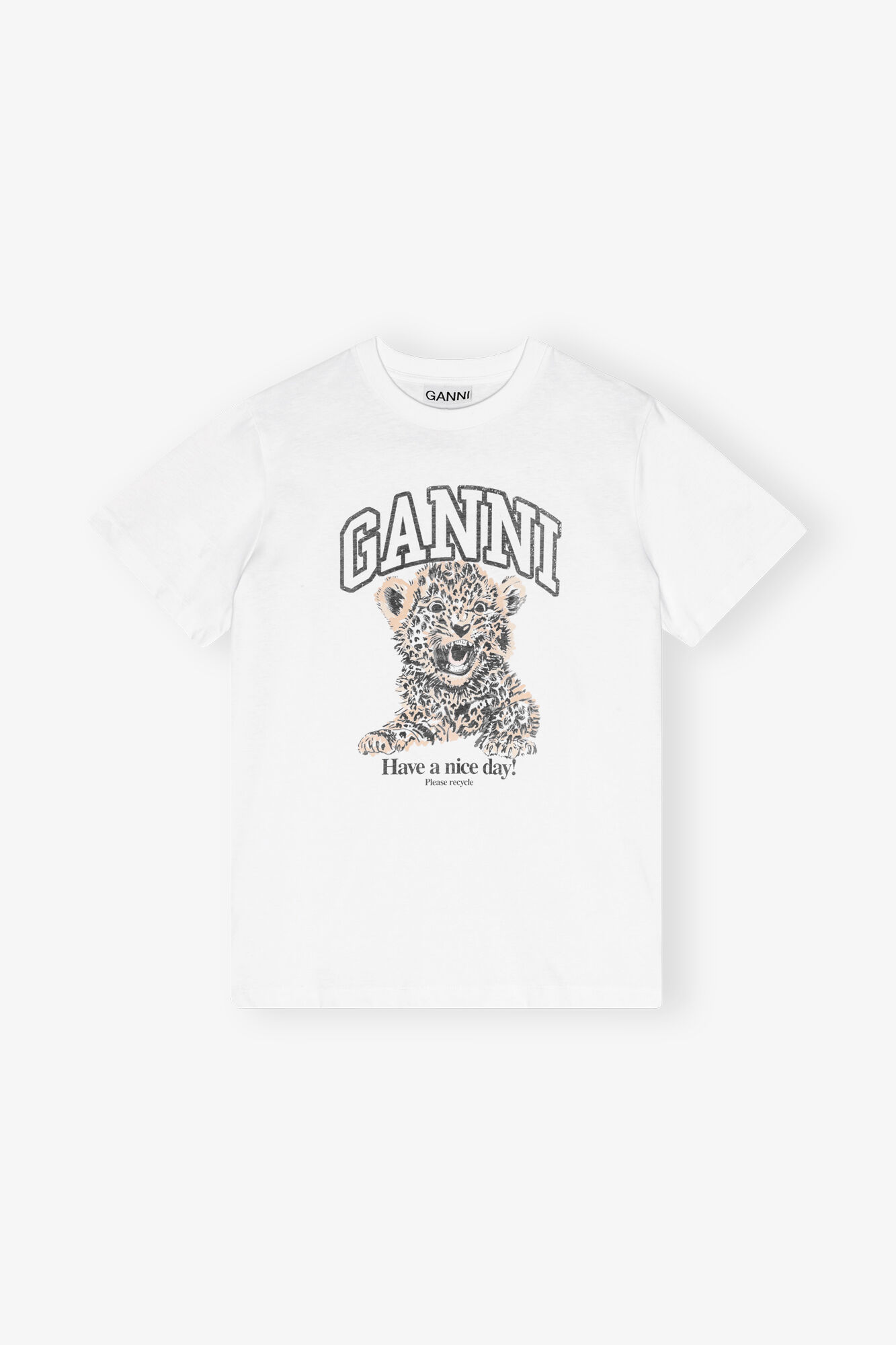 T-shirt basique en jersey blanc avec léopard, Organic Cotton, in colour Leopard - 1 - GANNI