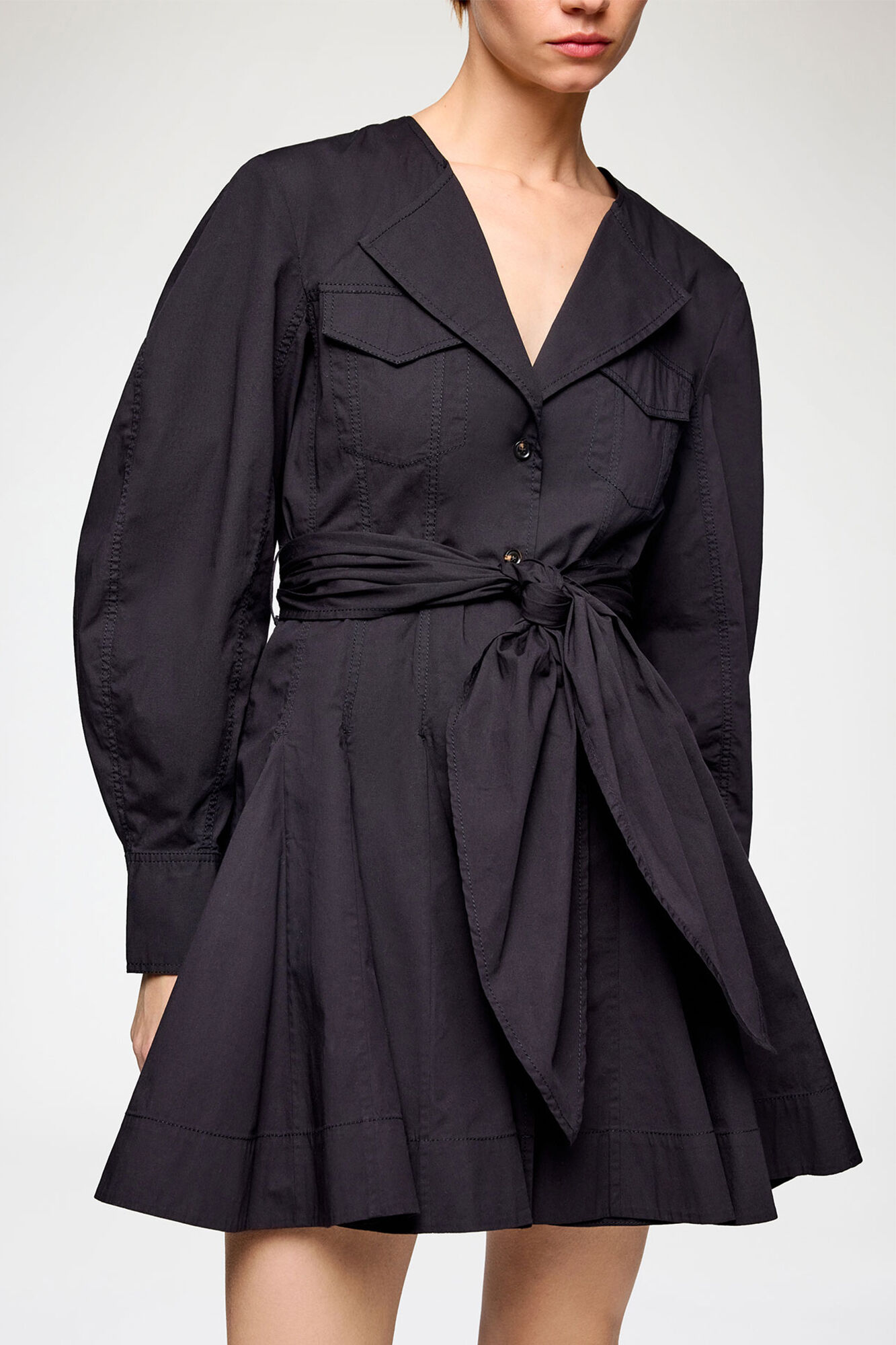 ストレッチコットンのシャツドレス, Organic Cotton, in colour Black - 1 - GANNI