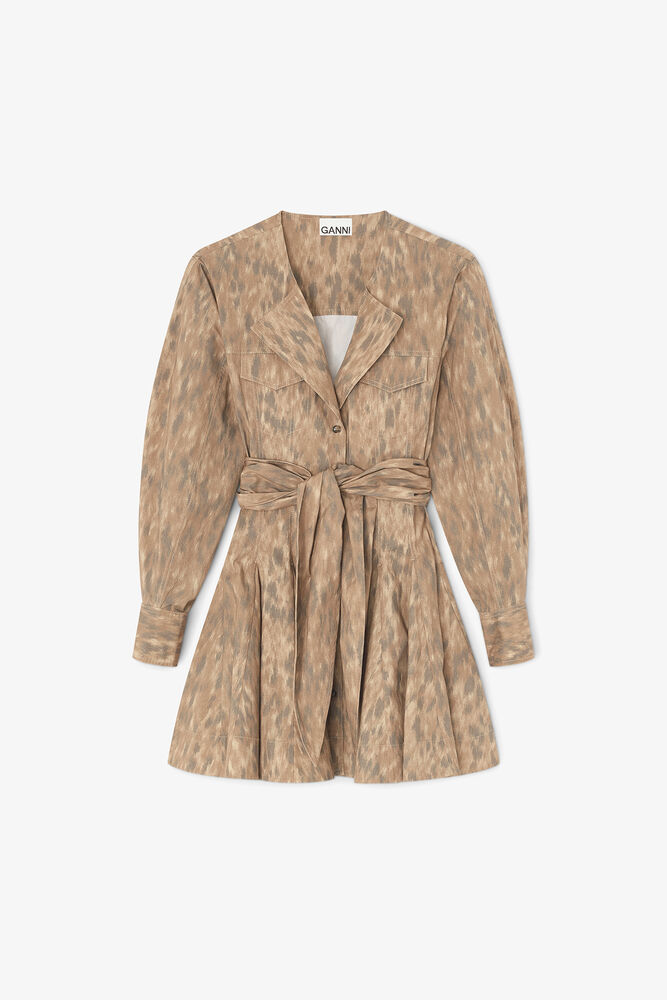 Shirt Dress in Stretch Cotton, Burro