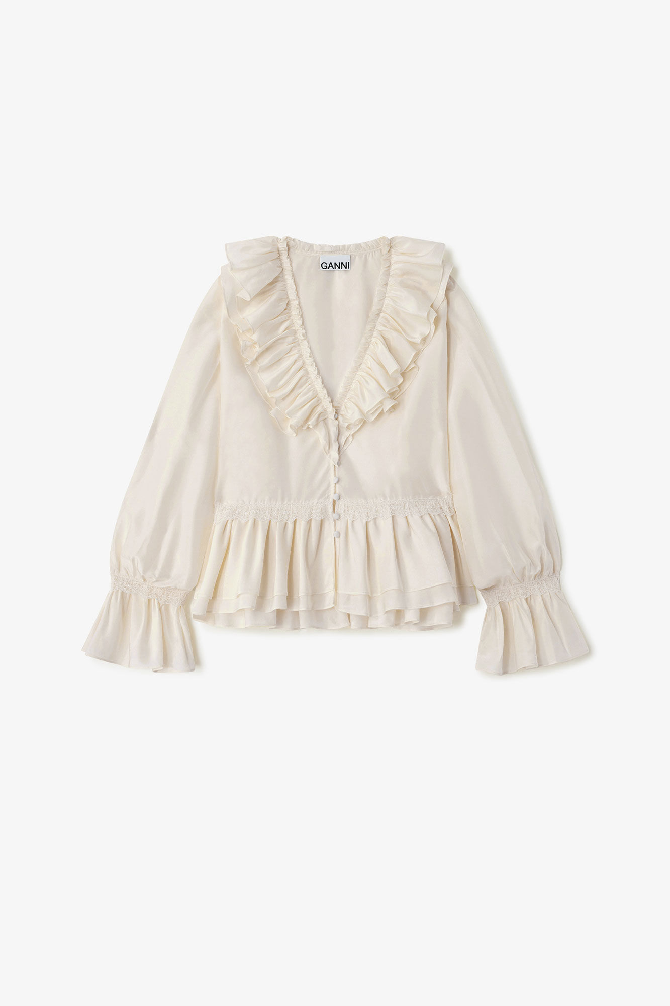 Blouse in Viscose Silk, Viscose, in colour Egret - 1 - GANNI