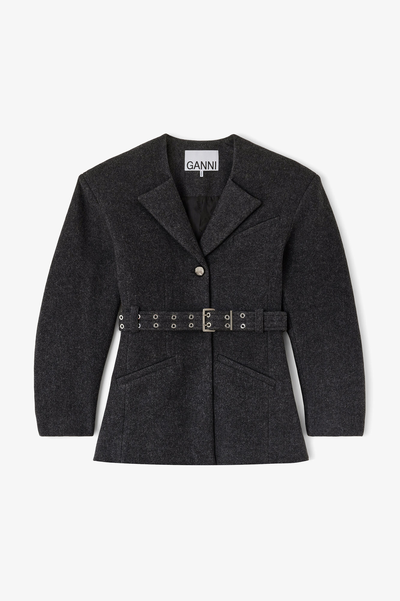 Jacket in Grey Wool, Wool, in colour Phantom - 1 - GANNI