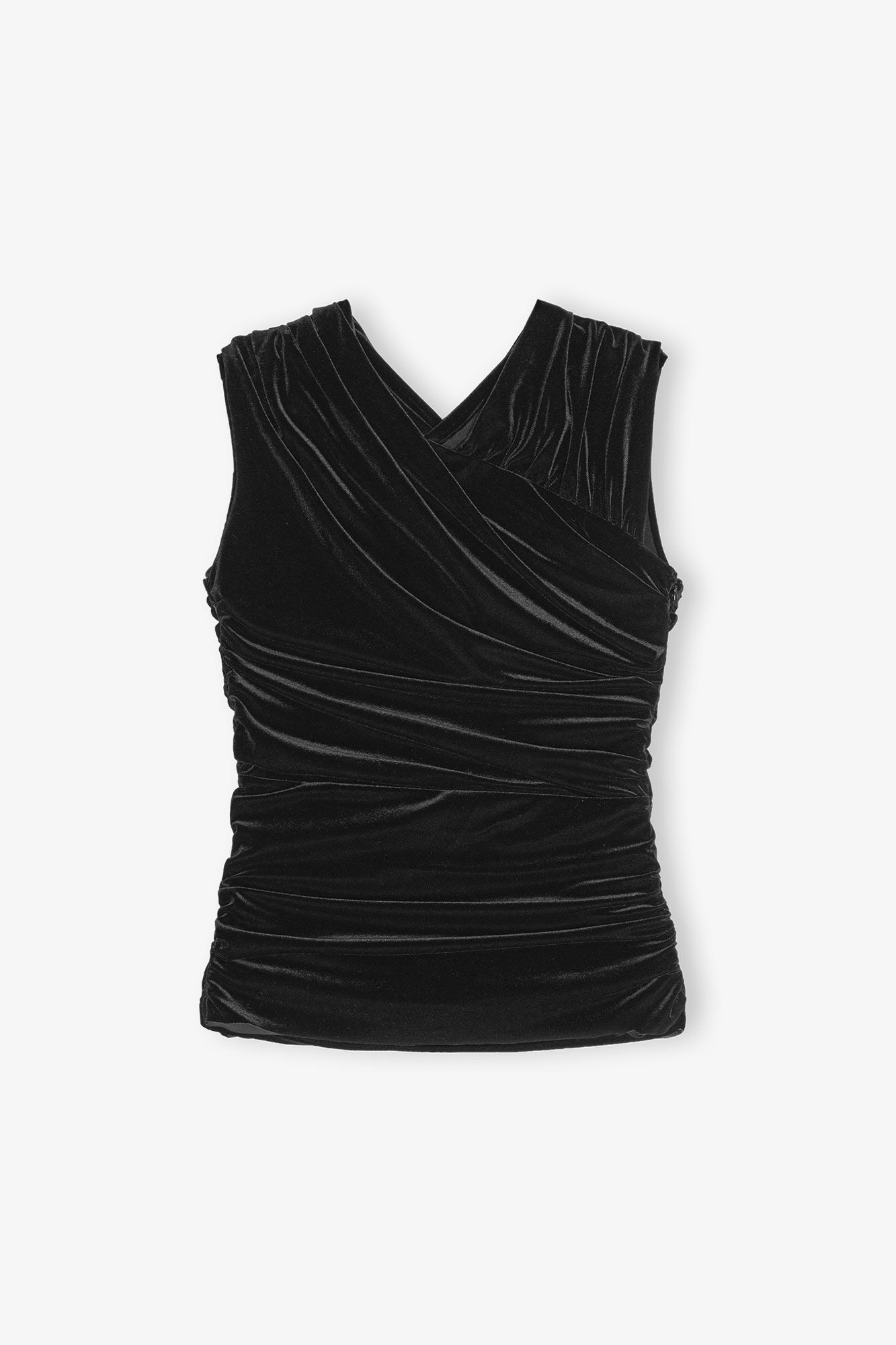 Black Velvet Ruched Top, Recycled Polyester, in colour Black - 1 - GANNI