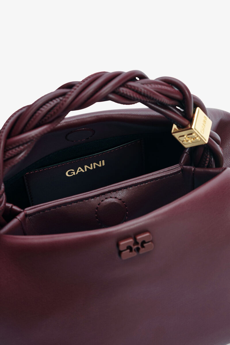 Small Bou Bag in Burgundy, Recycled Leather, in colour Burgundy - 3 - GANNI