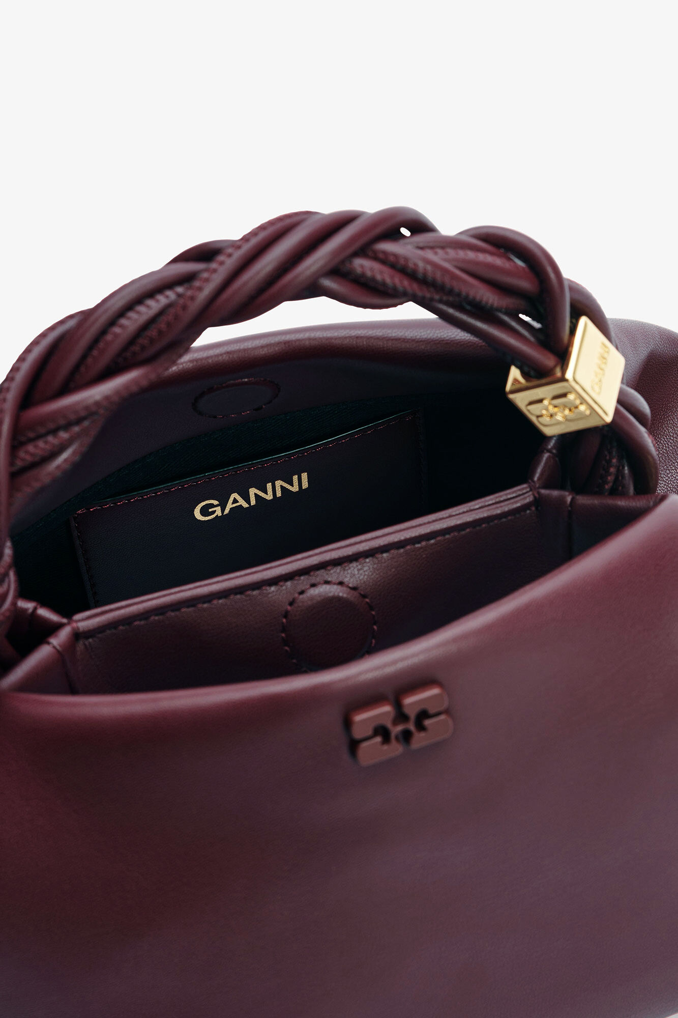 Small Bou Bag in Burgundy, Recycled Leather, in colour Burgundy - 3 - GANNI