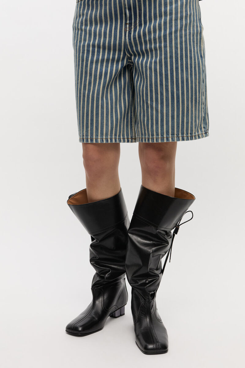 Slouchy Knee Boots in Black, Oleatex™, in colour Black - 1 - GANNI