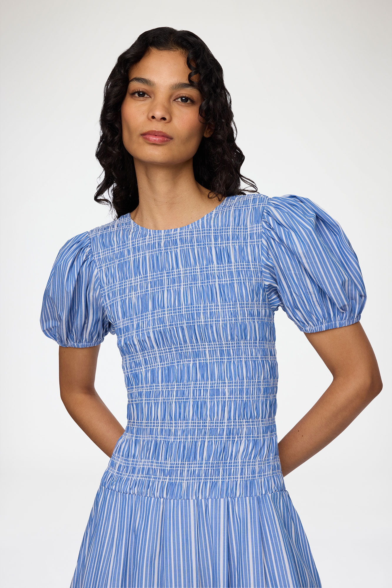 Dress in Striped Cotton, Organic Cotton, in colour Nouvean Navy - 3 - GANNI