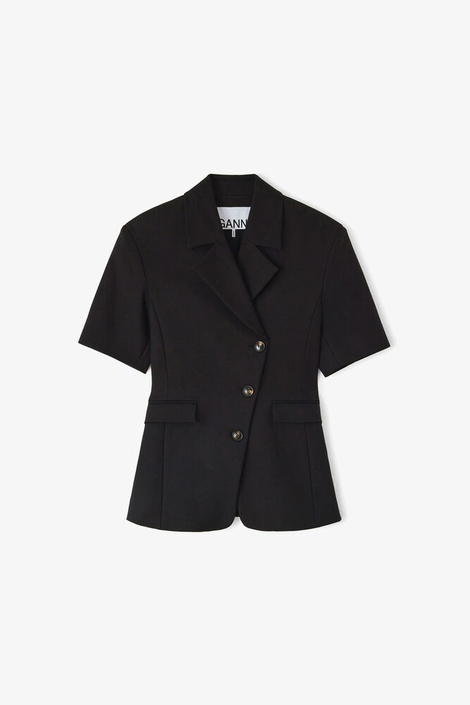 Blazer in Black Cotton Tailoring, Black