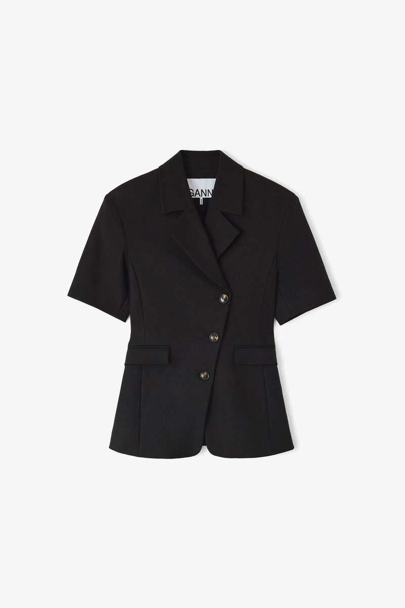 Blazer in Black Cotton Tailoring, Organic Cotton, in colour Black - 1 - GANNI