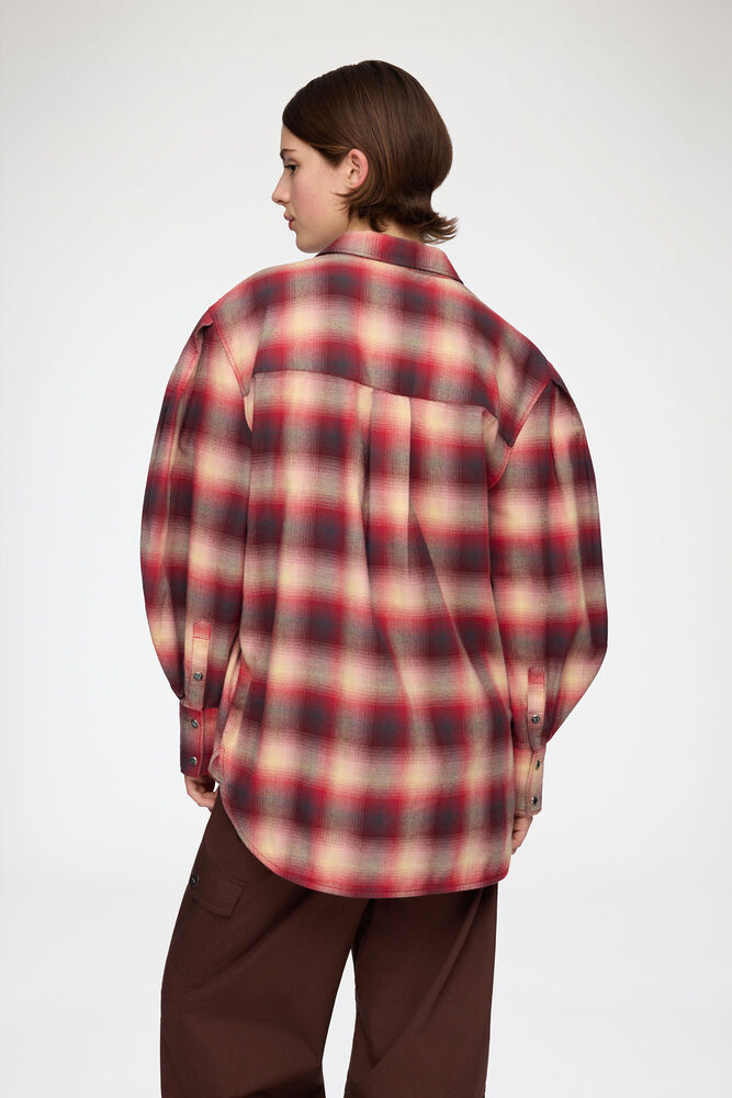 Shirt in Red Check Flannel, Raspberry Wine