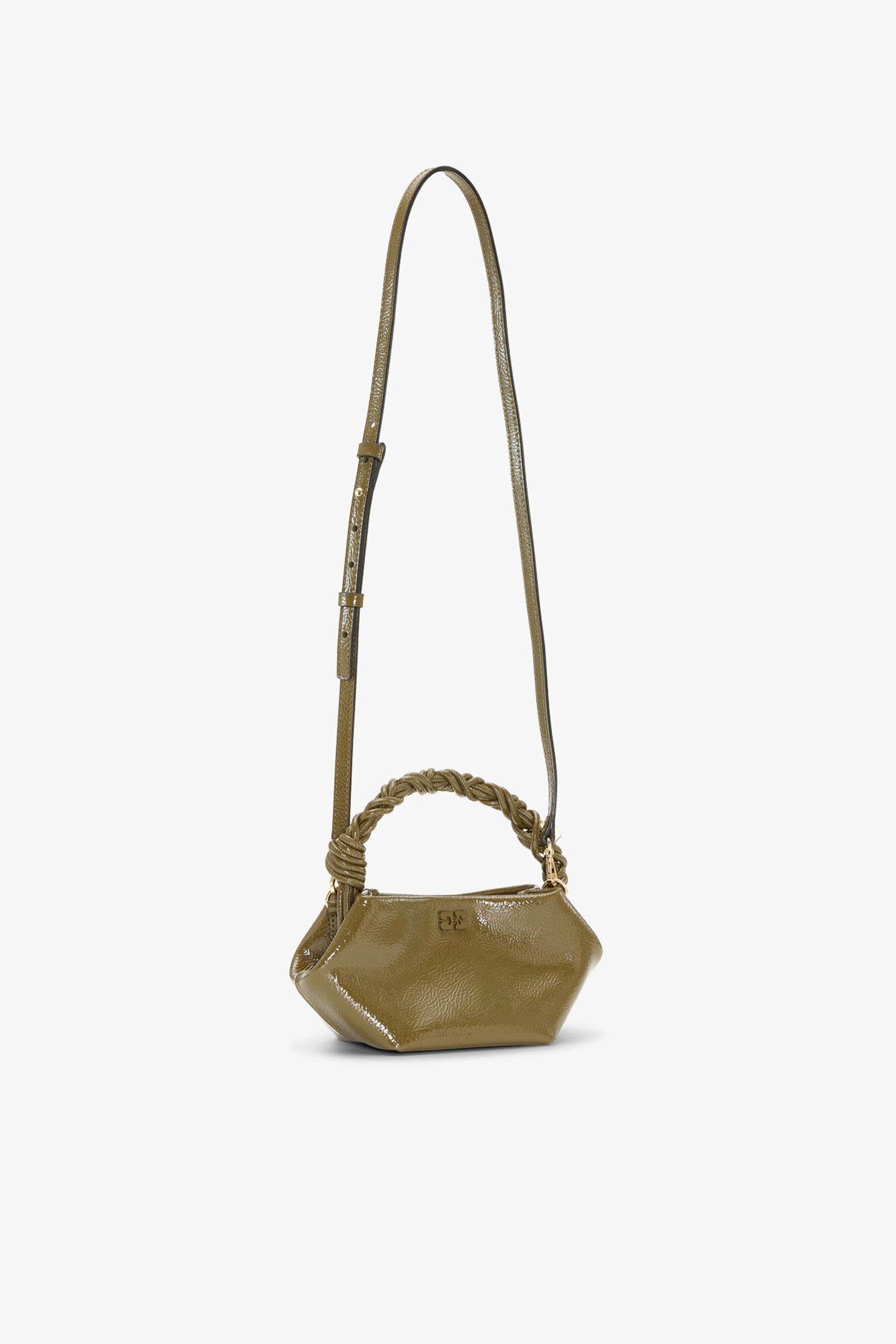 Mini Bou Bag in Olive Green, Recycled Leather, in colour Military Olive - 2 - GANNI