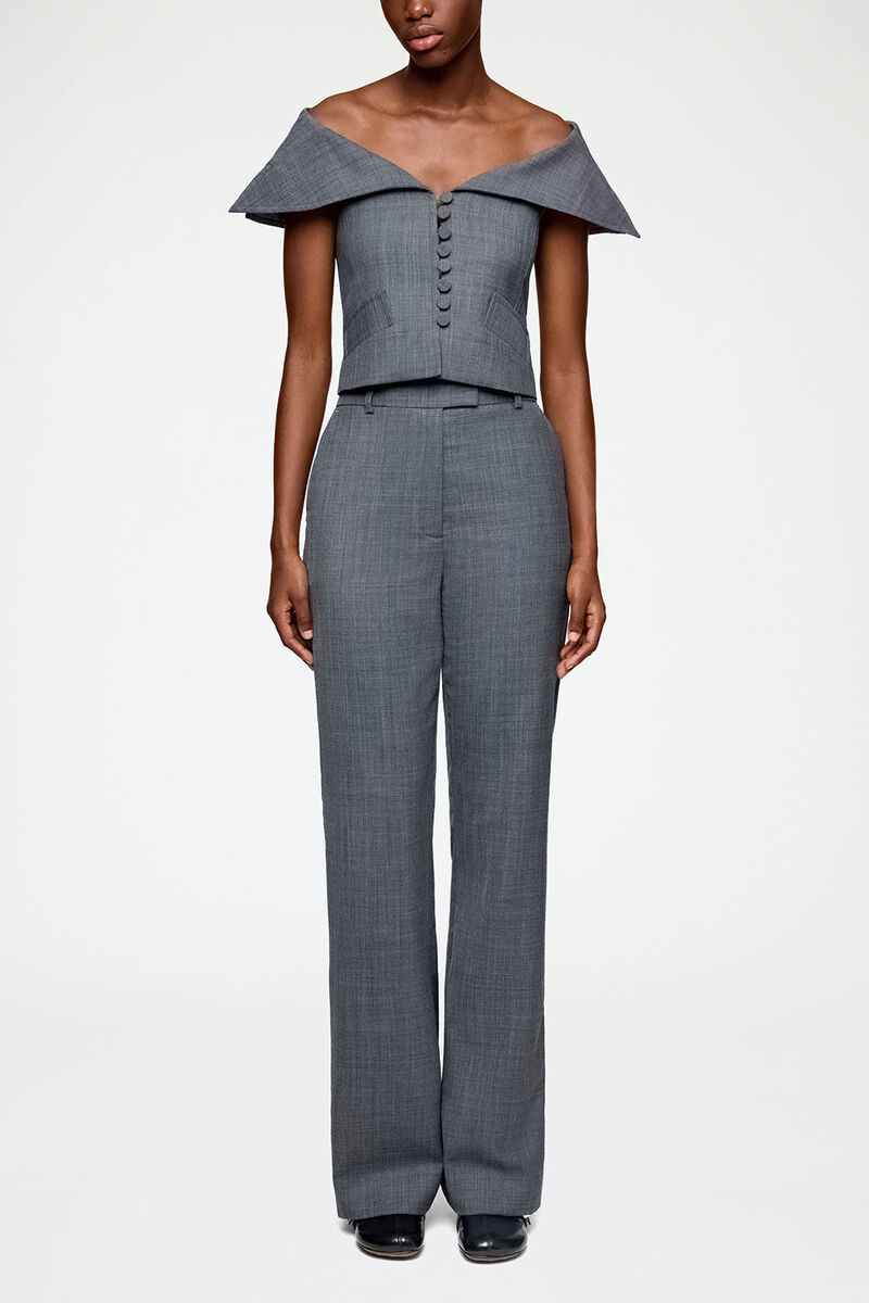 Vest in Grey Wool Melange, Wool, in colour Phantom - 1 - GANNI