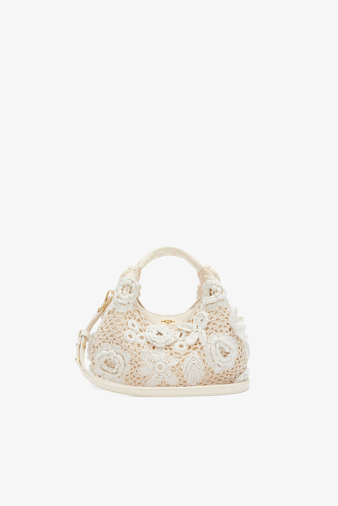 Mini Hobo Bag in White Crochet, Egret