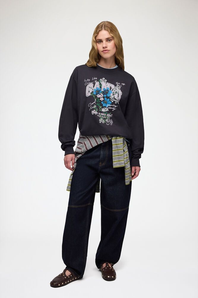 Långärmad T-shirt med blommor, Phantom