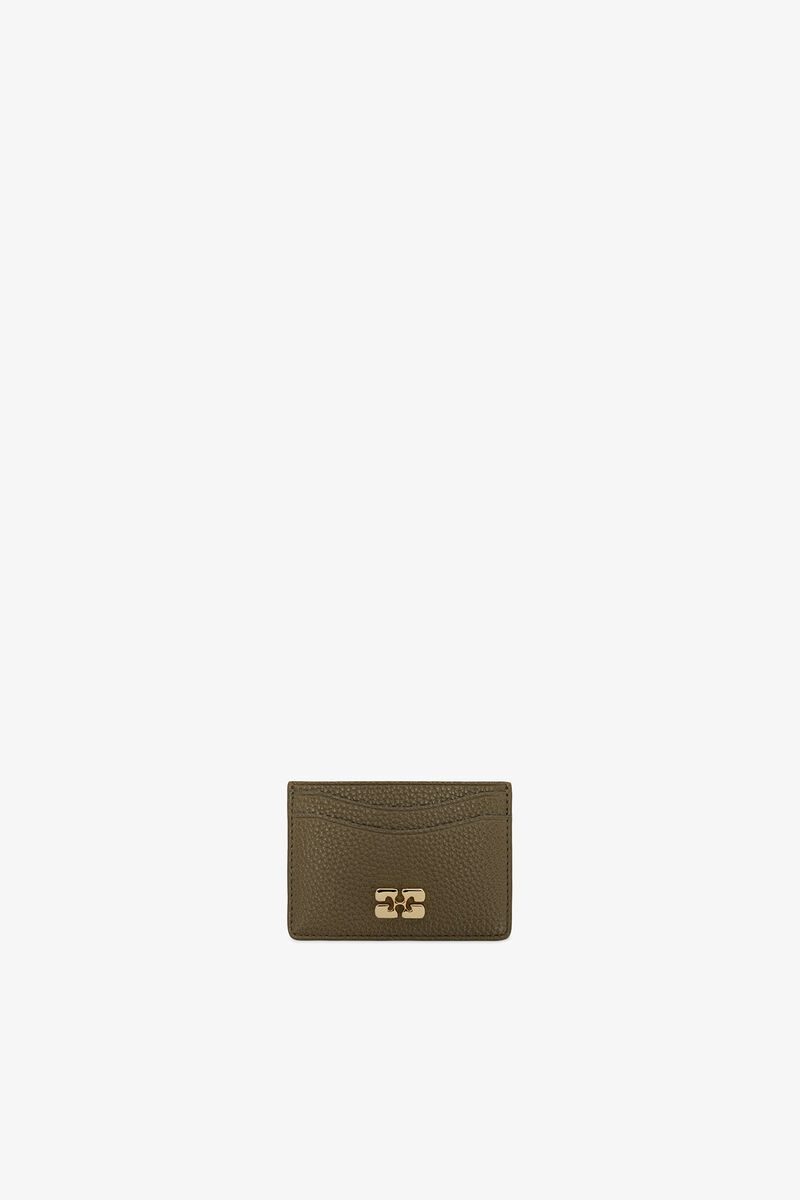 Bou korthållare i grönt präglat läder, Polyurethane, in colour Military Olive - 1 - GANNI