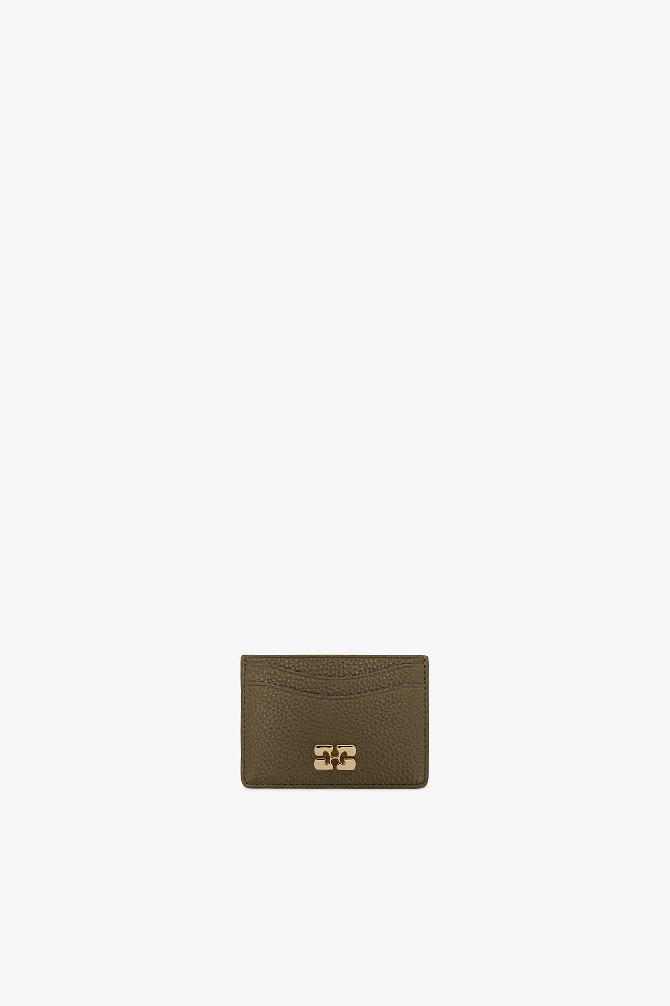 Bou korthållare i grönt präglat läder, Polyurethane, in colour Military Olive - 1 - GANNI