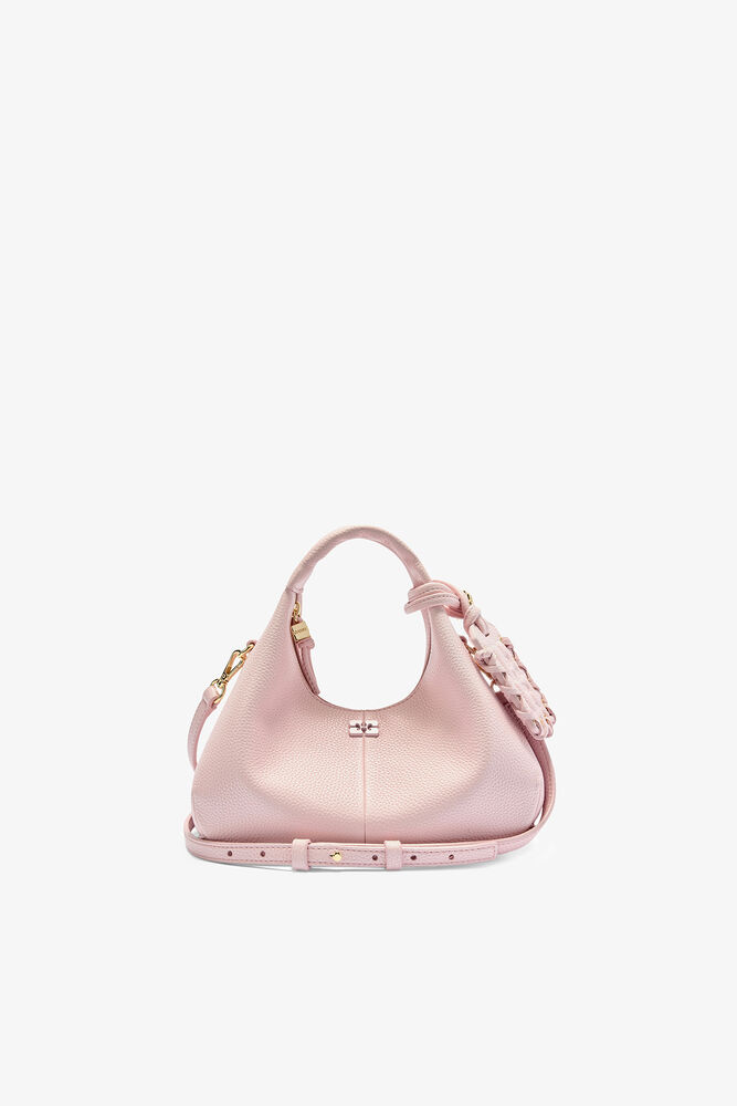 Mini Hobo Bag in Grained, Chalk Pink