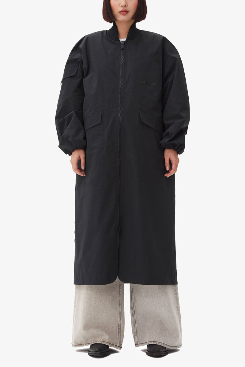 Svart, overdimensjonert teknisk skallkåpe i kretong, Recycled Polyester, in colour Black - 1 - GANNI