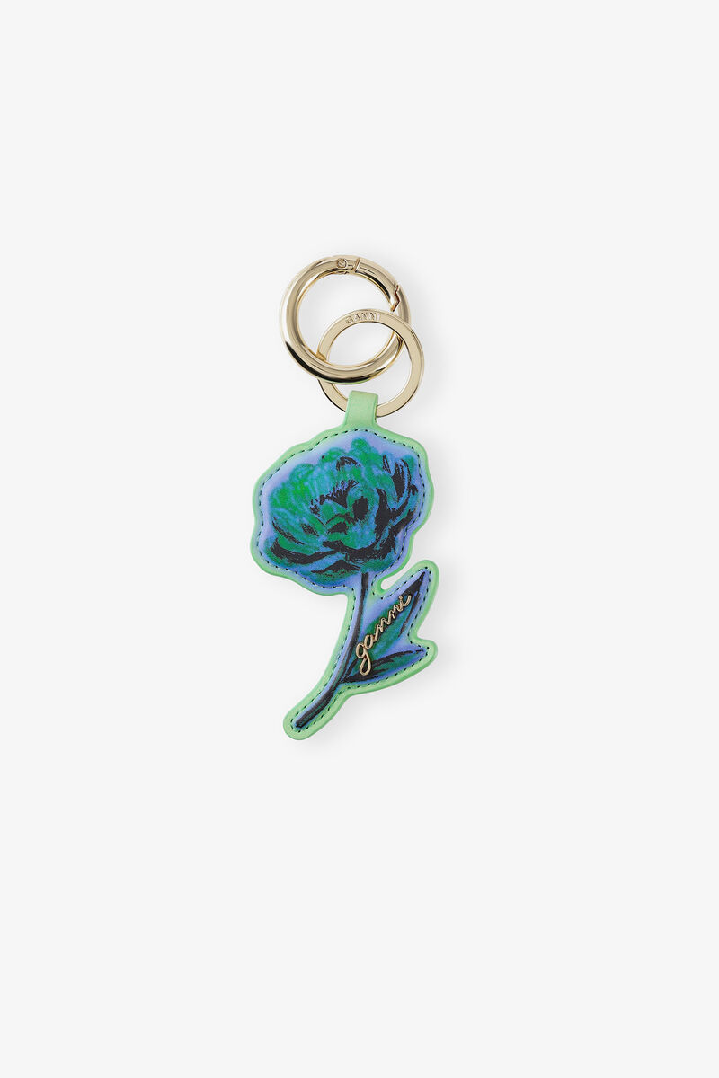 Flower Keyring, Recycled Leather, in colour Stone Green - 1 - GANNI
