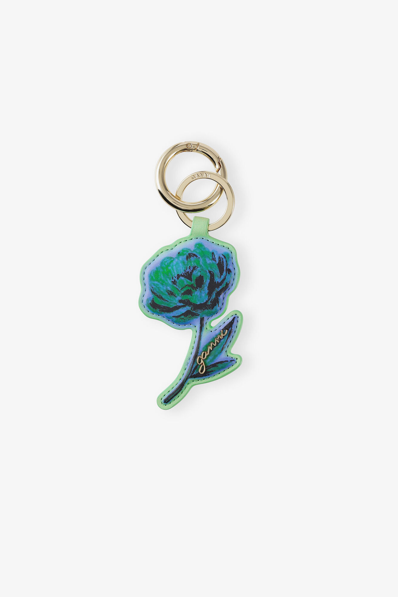 Flower Keyring, Recycled Leather, in colour Stone Green - 1 - GANNI
