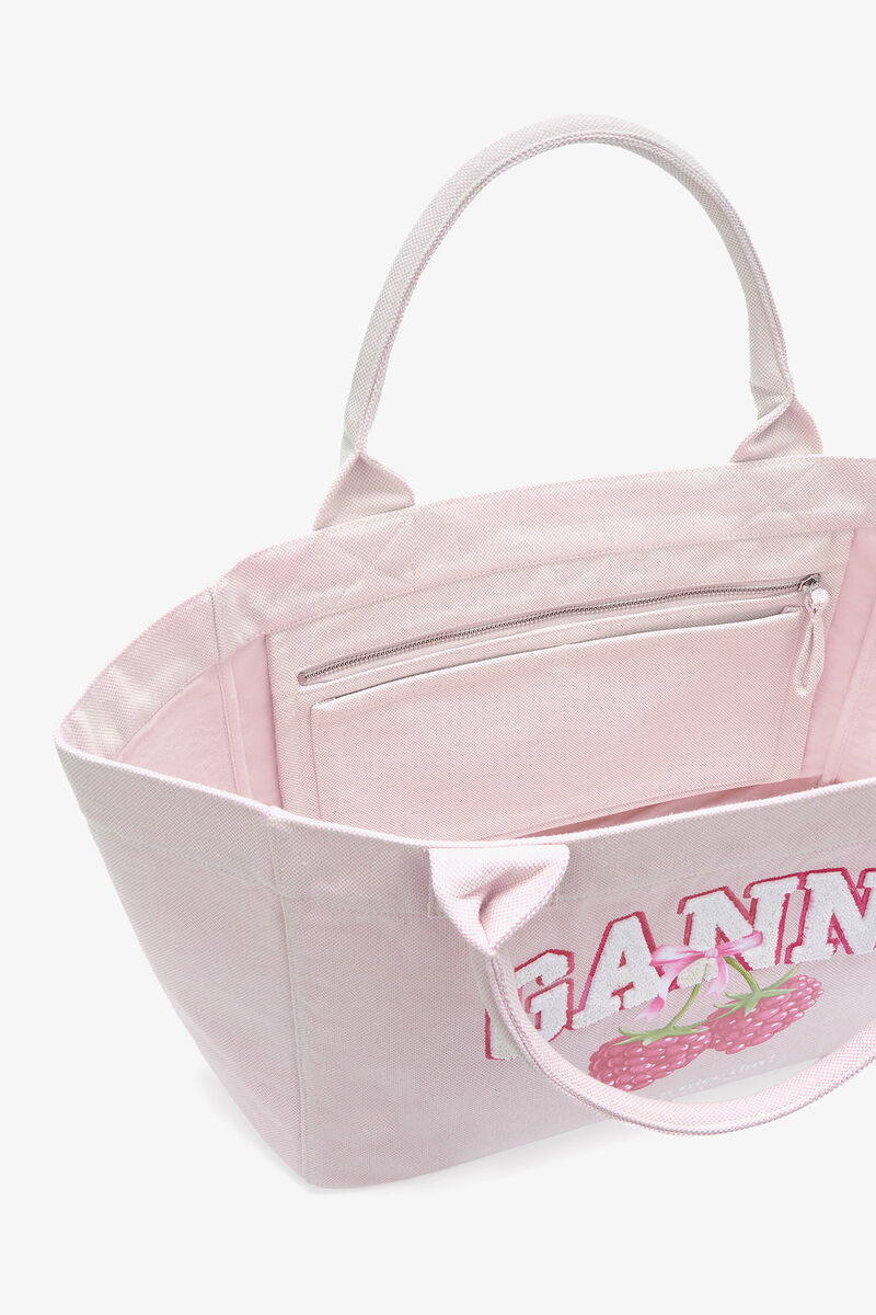 Tote Medium in Pink, Recycled Polyester, in colour Egret - 3 - GANNI