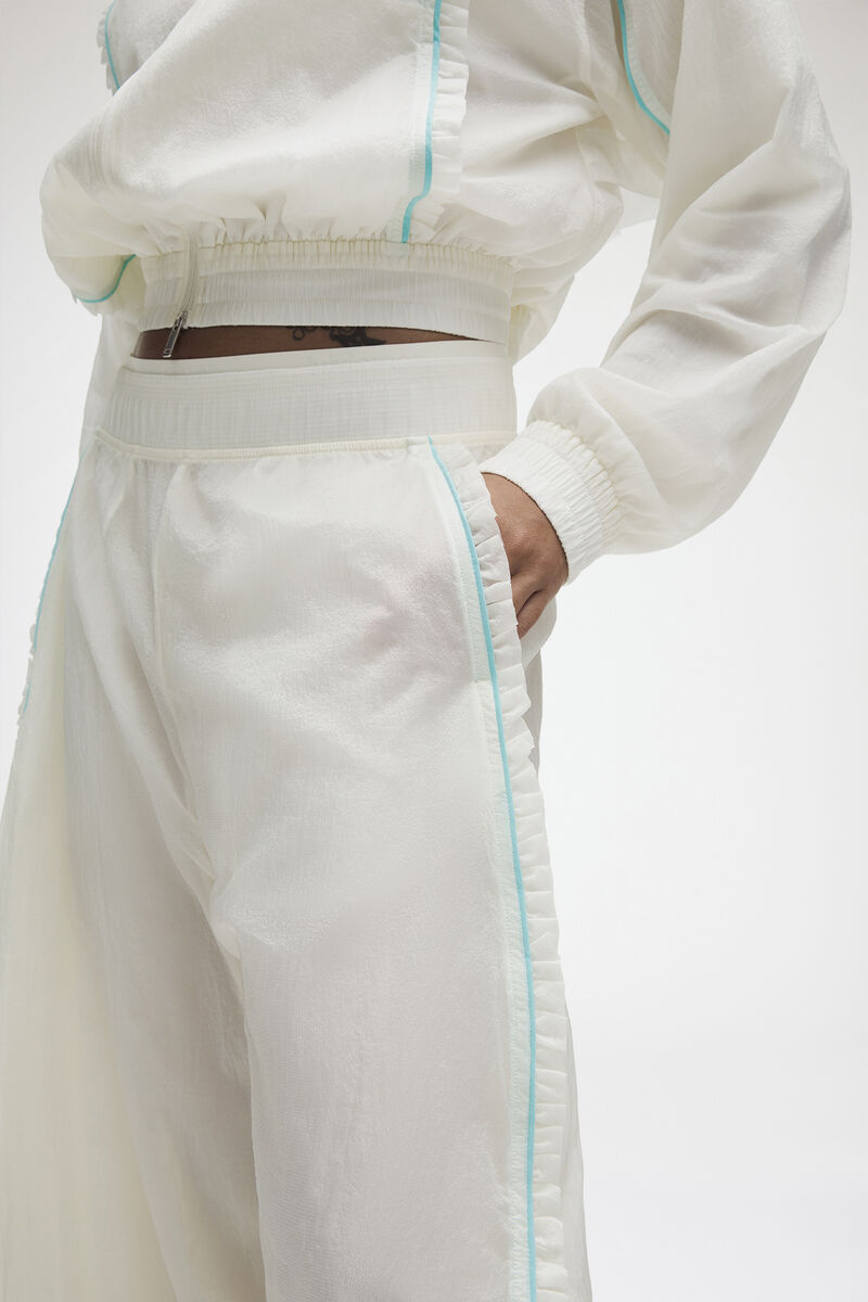Ruffle-Trim Textured MR Pants, Recycled Polyamide, in colour Coconut Ivory - 4 - GANNI