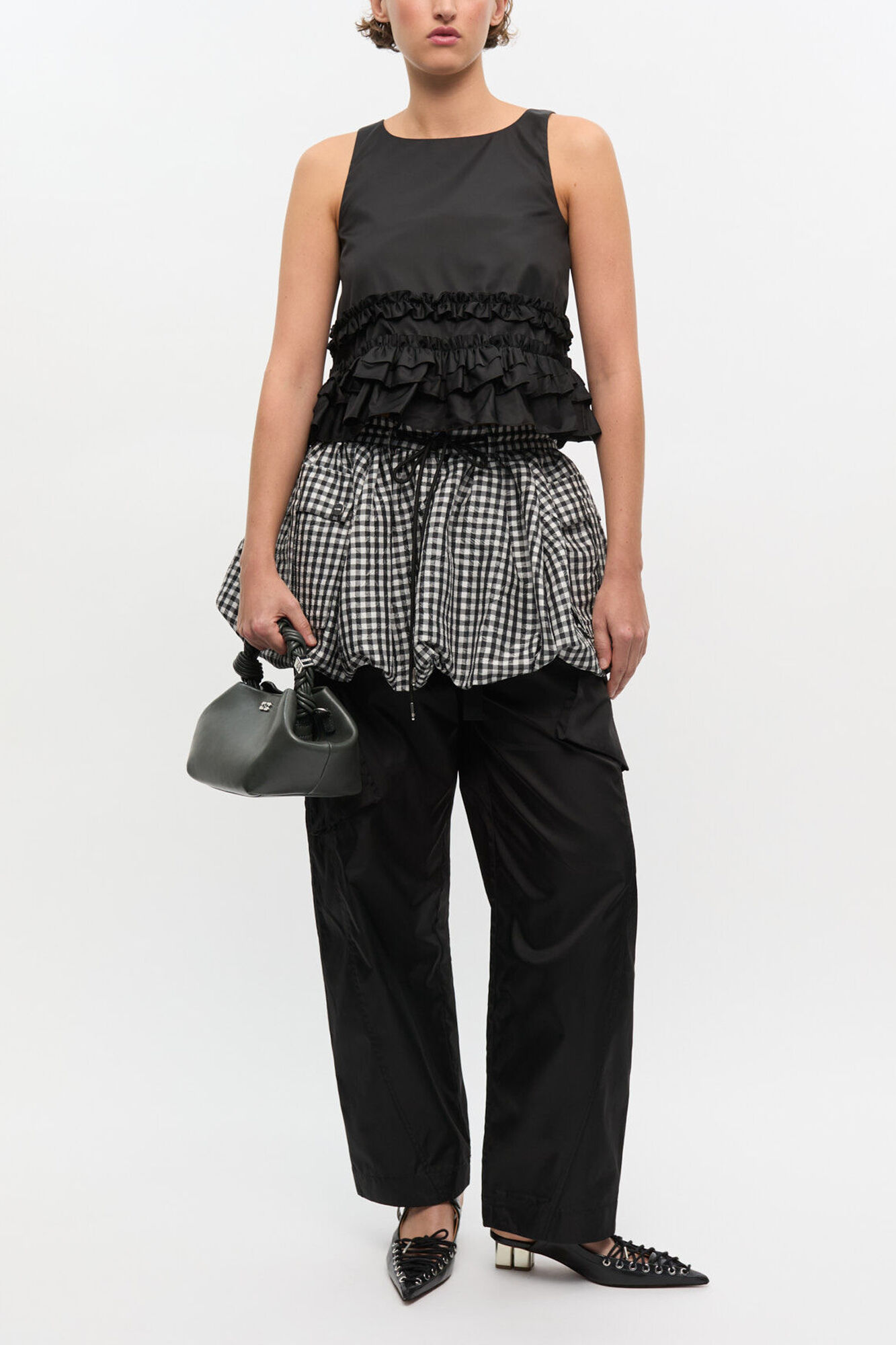 Small Bou Bag in Dark Grey , Recycled Leather, in colour Steal Grey - 1 - GANNI