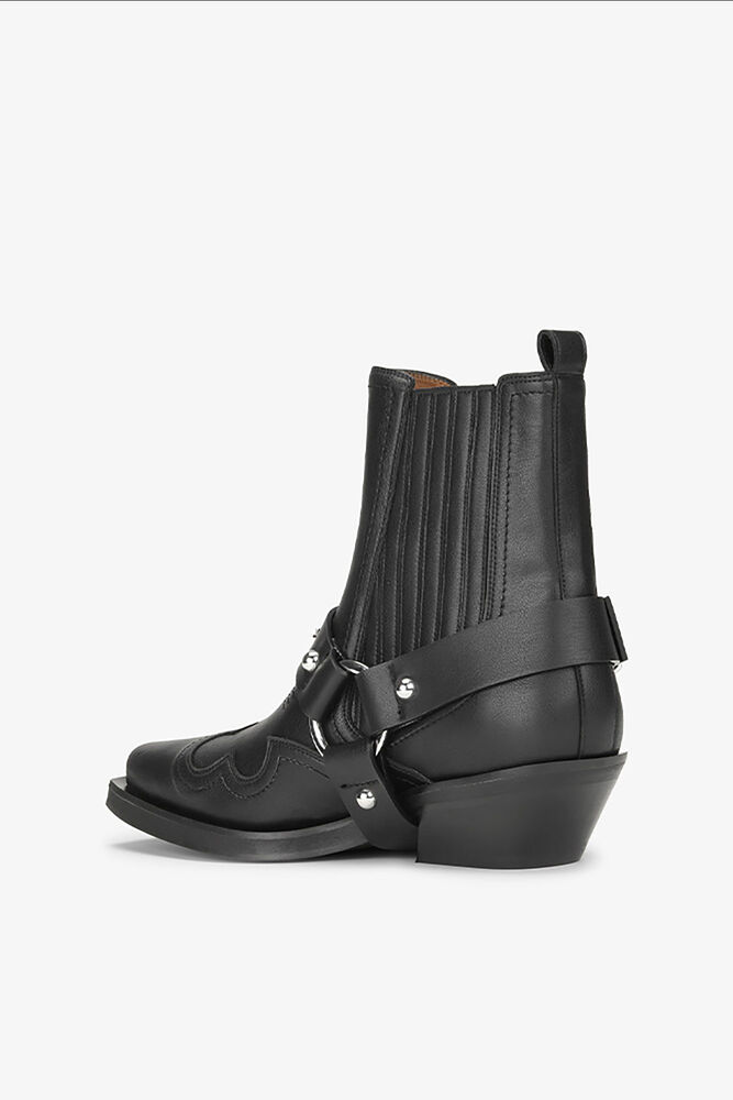 Black Low Cut Western Chelsea Boots, Black