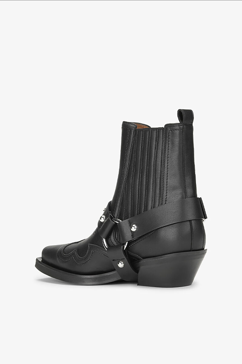 Black Low Cut Western Chelsea Boots, Recycled Leather, in colour Black - 3 - GANNI