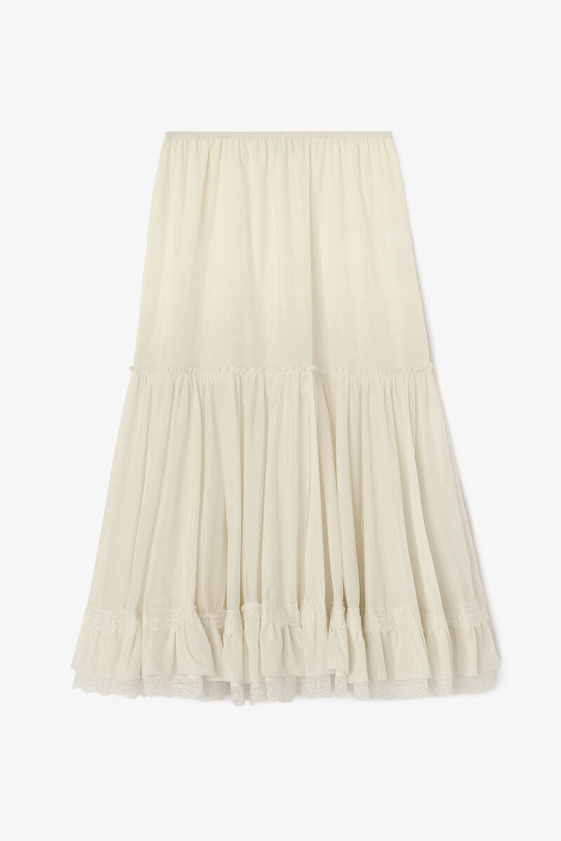 Skirt in White Nylon, Recycled Polyamide, in colour Egret - 1 - GANNI
