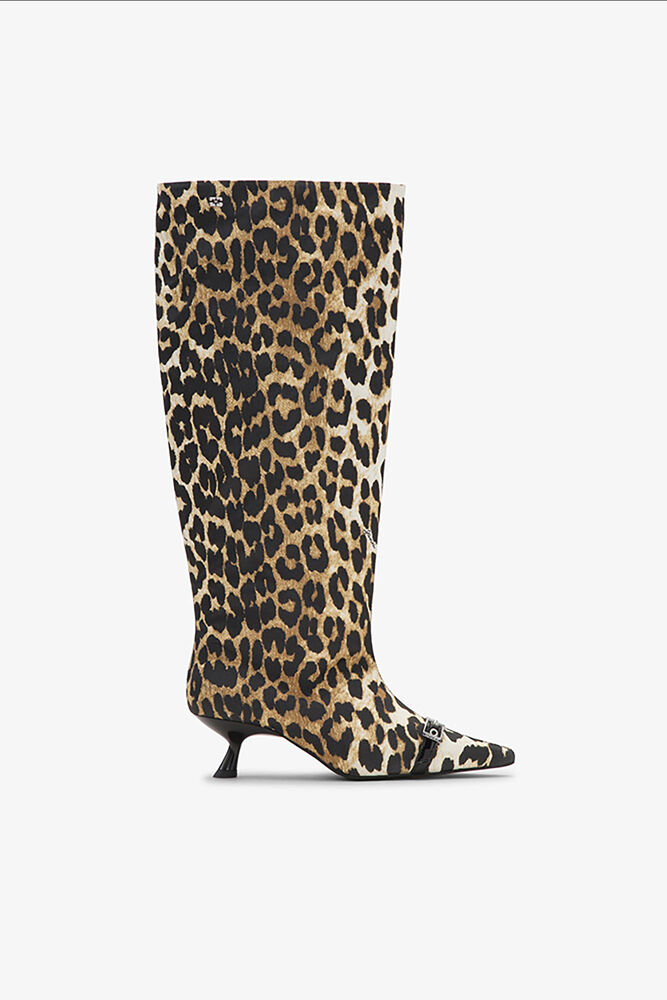 Leopard Eyelets Slouchy High Shaft Boots, Leopard