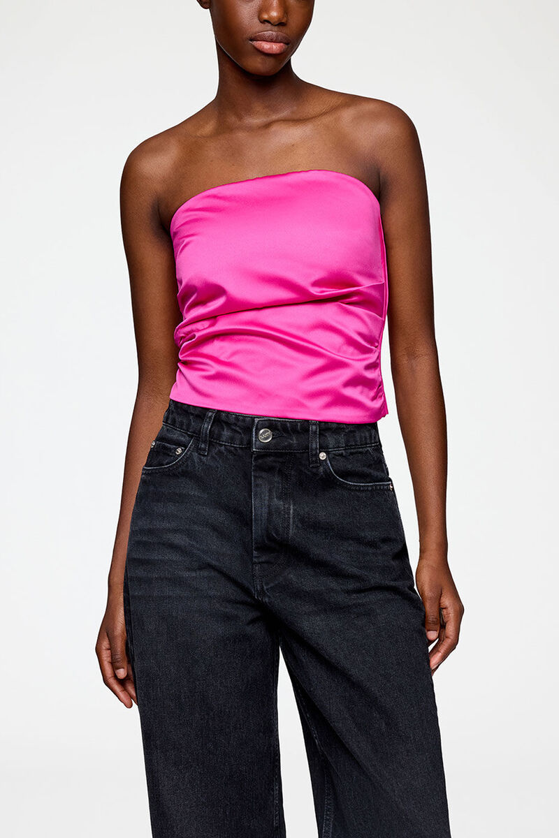 Topp i duchesse-satin, Recycled Polyester, in colour Raspberry Rose - 2 - GANNI