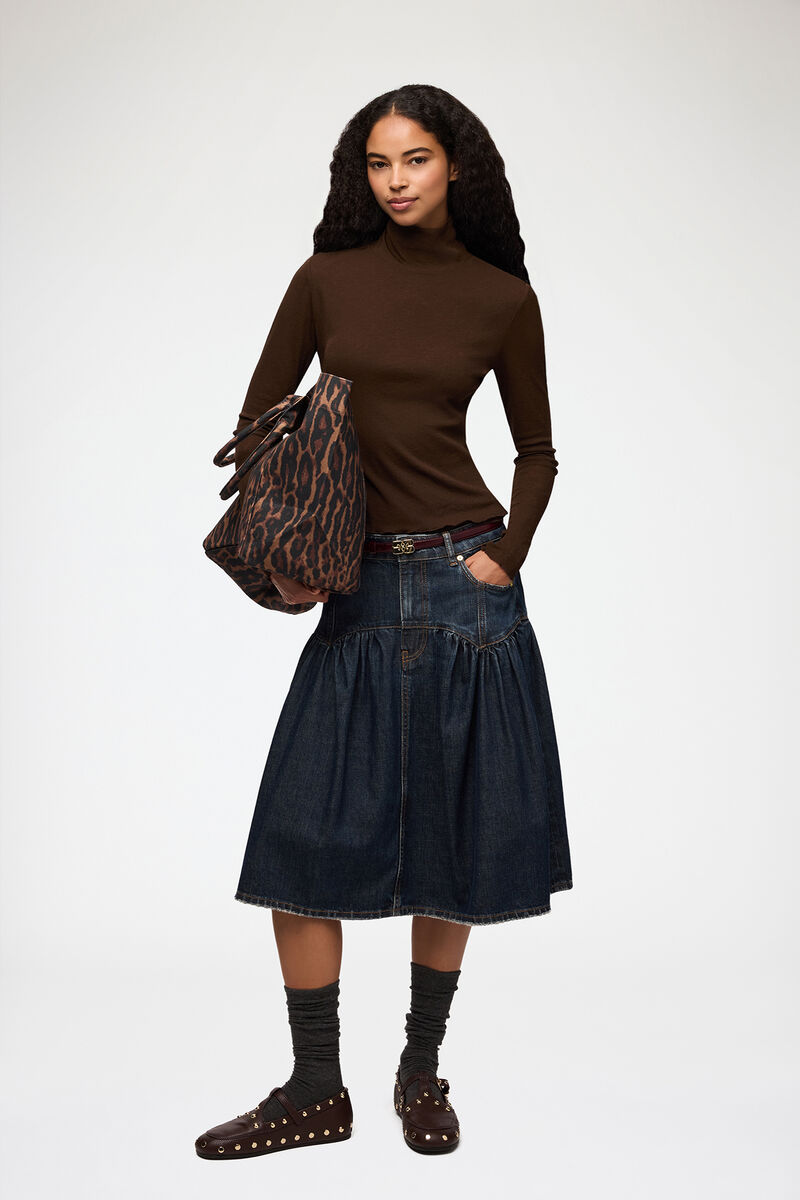 Turtleneck in Marl Mesh, Recycled Polyester, in colour Demitasse - 2 - GANNI