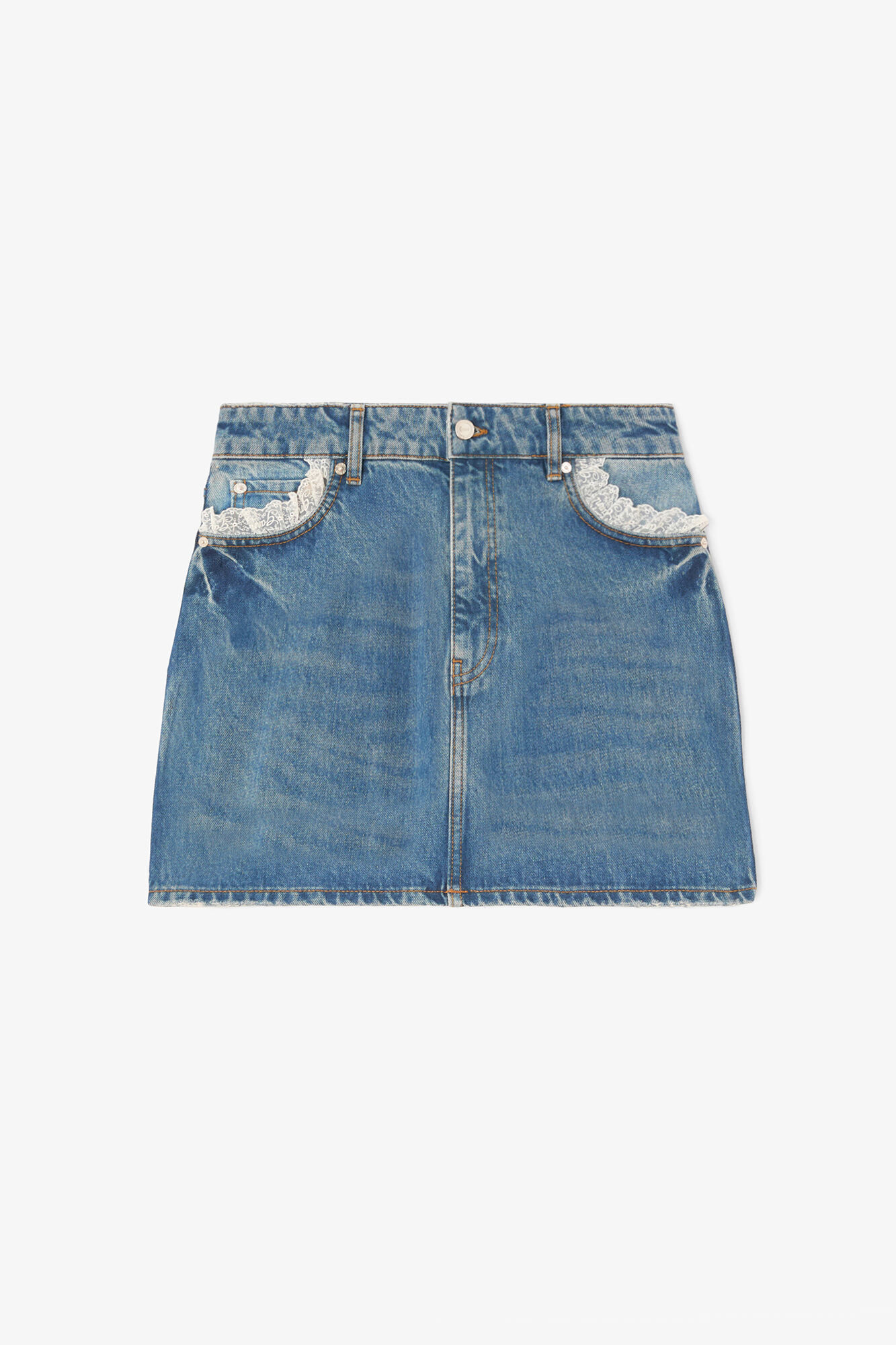Skirt in Rigid Denim, Organic Cotton, in colour Dark Blue Vintage - 1 - GANNI