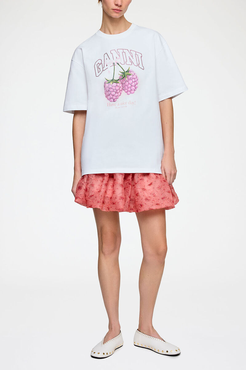 T-Shirt mit Himbeeren, Organic Cotton, in colour Bright White - 1 - GANNI