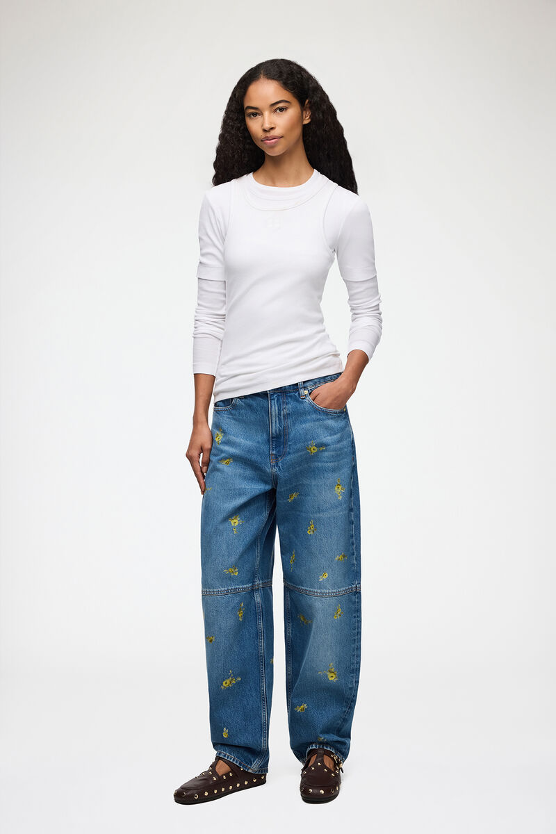 Stary jeans i printet denim, Organic Cotton, in colour Light Blue Vintage - 1 - GANNI