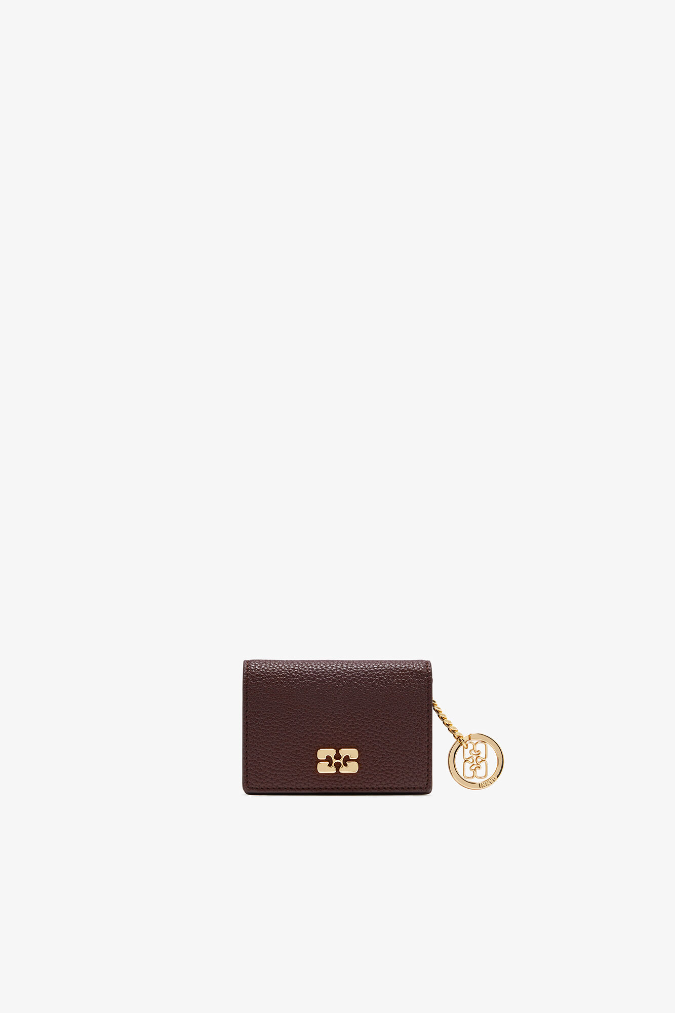 Bou Card Holder with Flap in Grained Brown, Recycled Polyester, in colour Chicory Coffee - 1 - GANNI