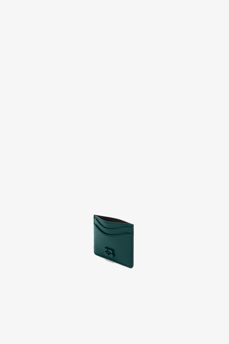 Bou Card Holder in Green, Recycled Leather, in colour Dark Green - 3 - GANNI