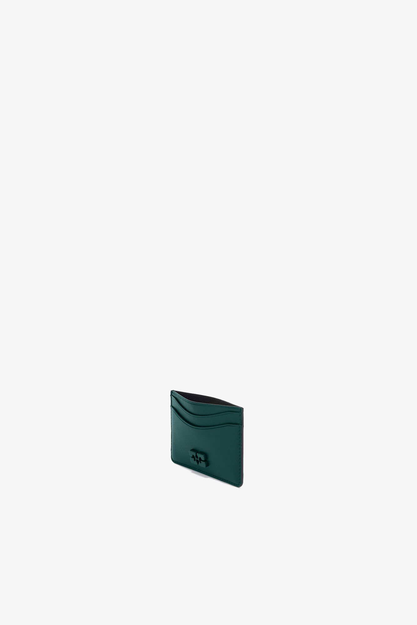 Bou Card Holder in Green, Recycled Leather, in colour Dark Green - 3 - GANNI