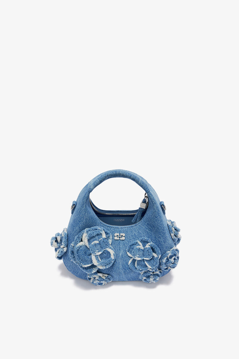 Mini sac Hobo en denim, Organic Cotton, in colour Light Blue Vintage - 3 - GANNI