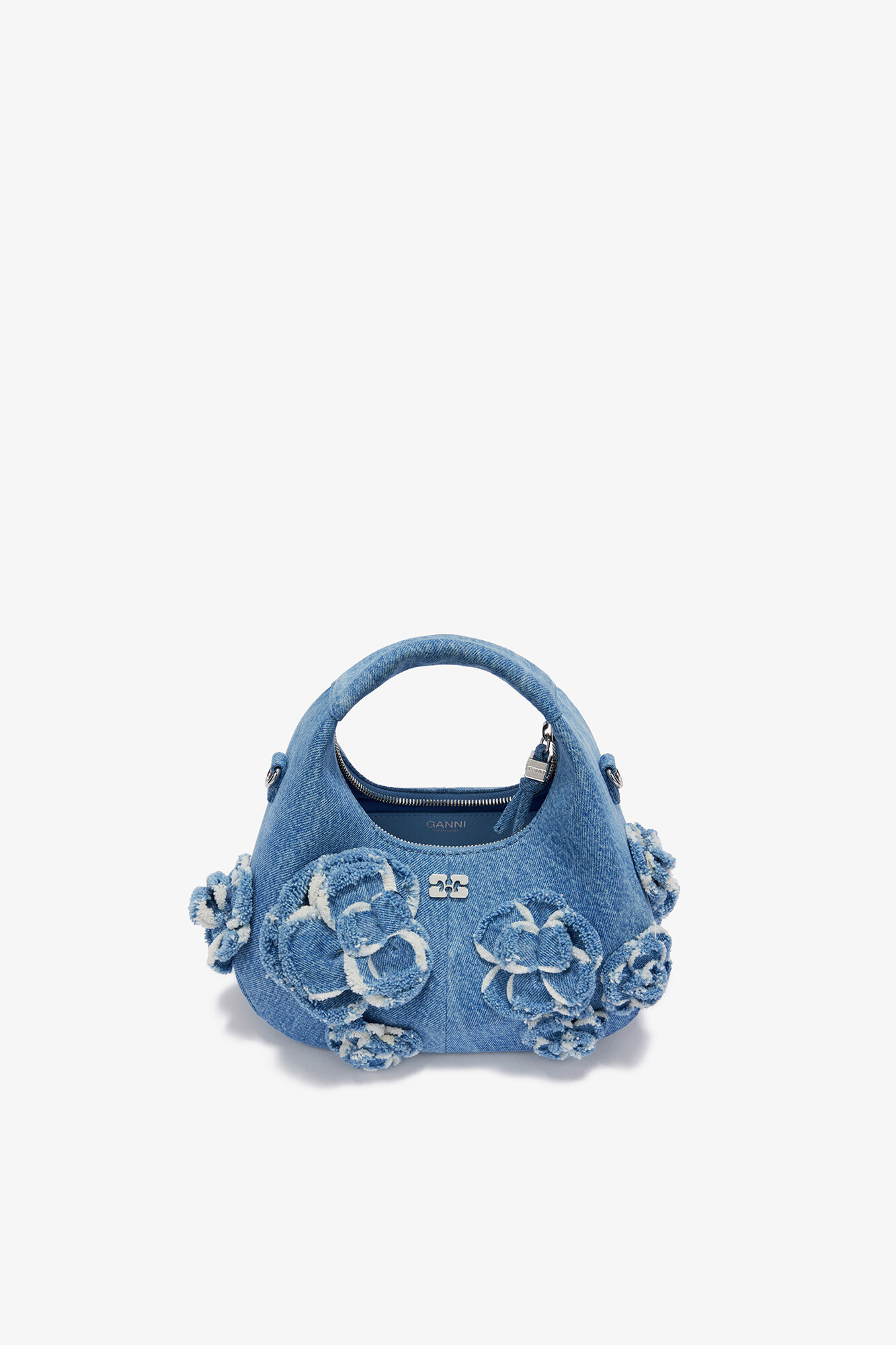 Mini sac Hobo en denim, Organic Cotton, in colour Light Blue Vintage - 3 - GANNI
