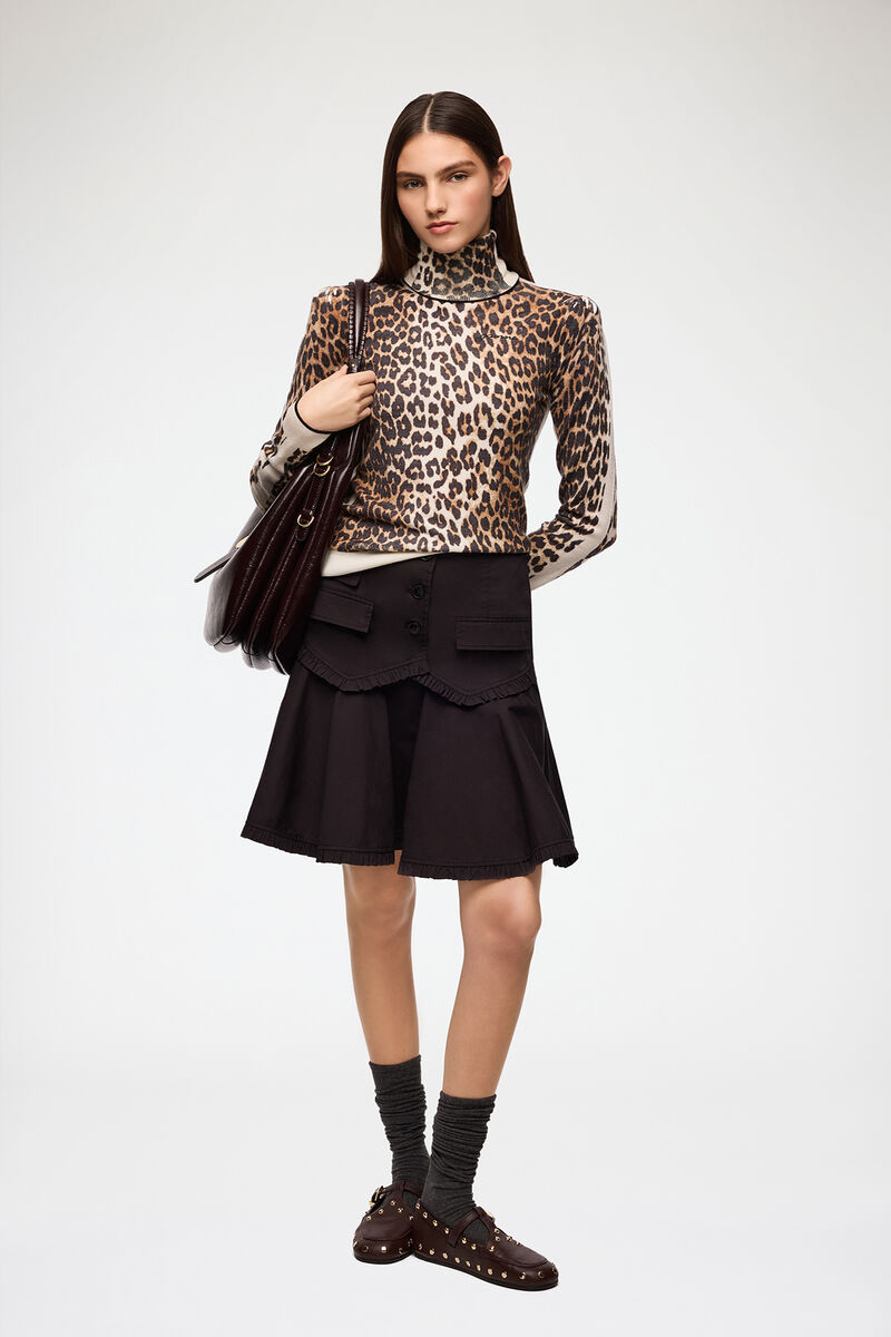 Rollkragenpullover in Leopard, Merino Wool, in colour Almond Milk - 2 - GANNI